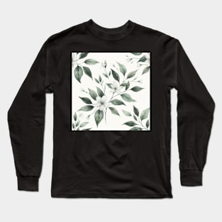 Sage Green Neutral Vintage Flower Pattern Long Sleeve T-Shirt